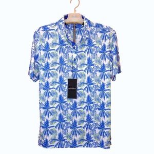 7 Diamonds Palmas 4-Way Stretch Golf Polo Shirt Men‎ 7D Blue Palm Tree (M) - NWT